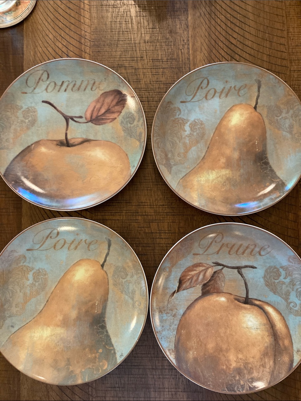 Pier 1 Blue and Gold Pear Accent Dessert Plates - Set of 4